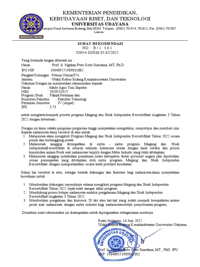 Surat Rekomendasi | PDF