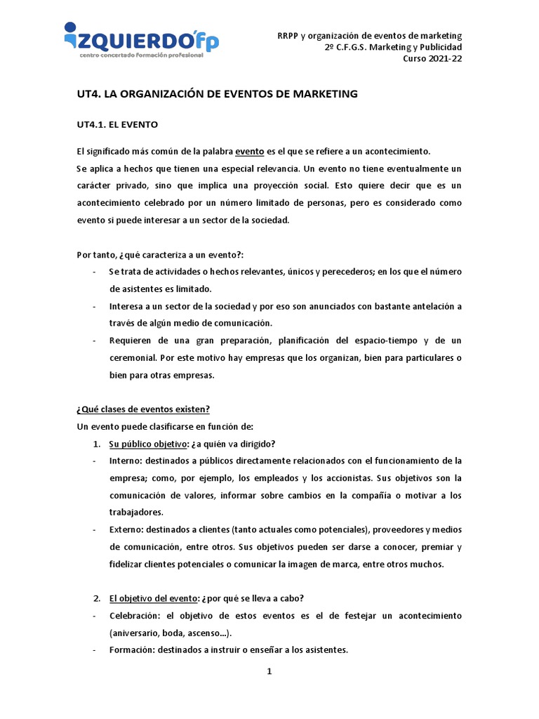 Tipos de Eventos en Marketing | PDF | Marketing | Publicidad