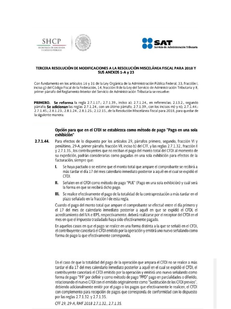 Facilidad Sat Pue Sin Complemento de Pago | PDF