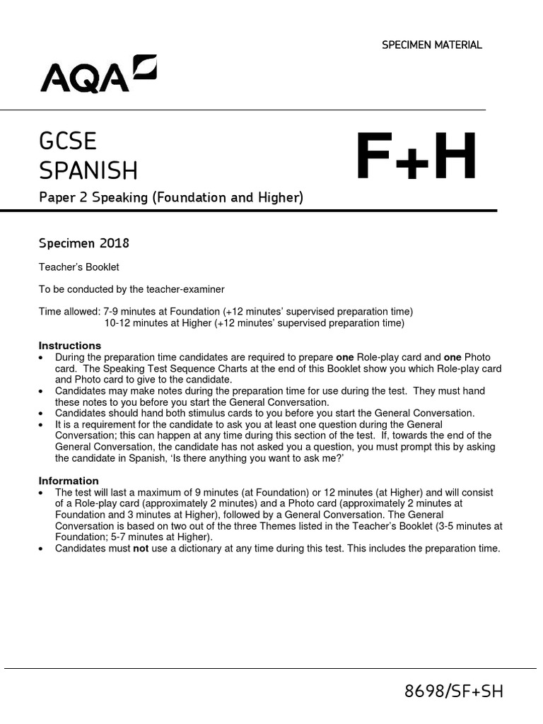 GCSE Spanish Specimen Teacher Booklet Paper 2 (PDFDrive) PDF