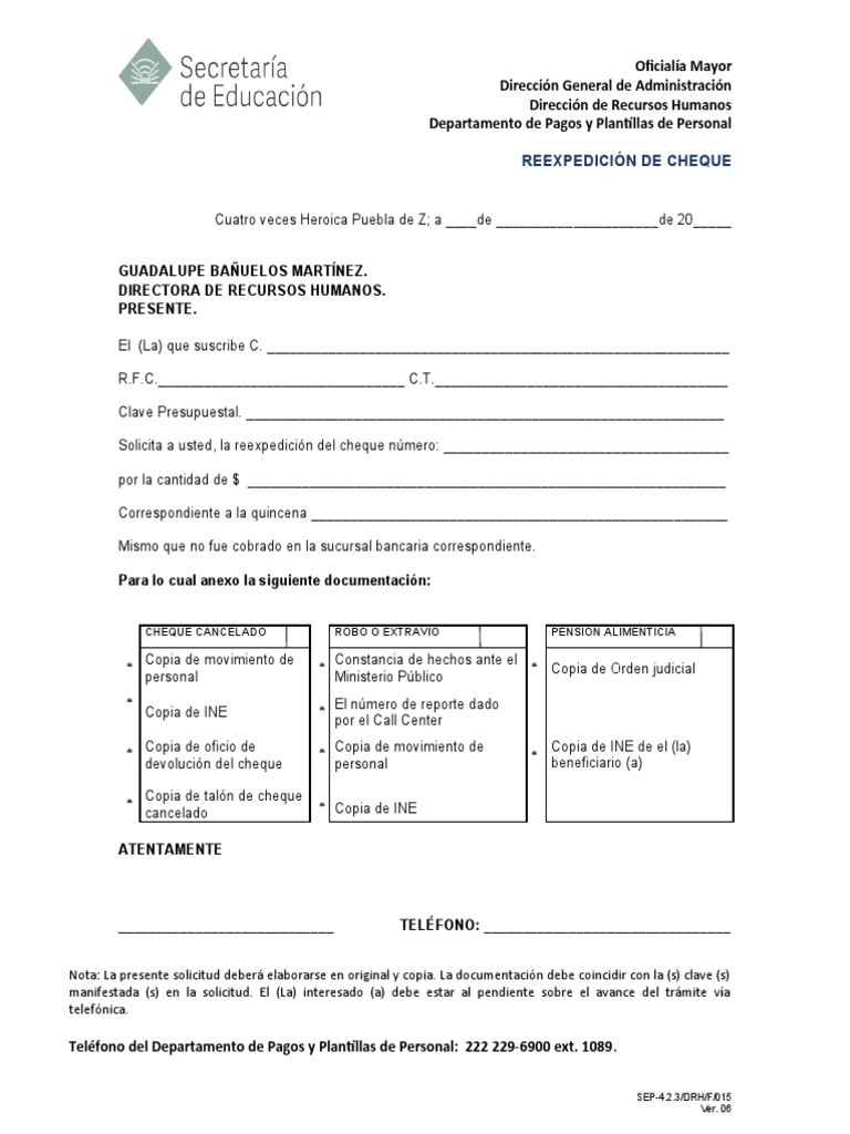 Reexpedicion Cheque | PDF