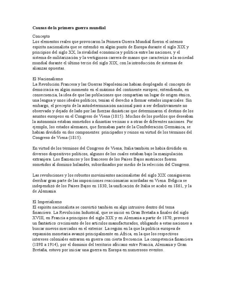 Causas de la Primera Guerra Mundial | PDF | Política | Viajes y turismo