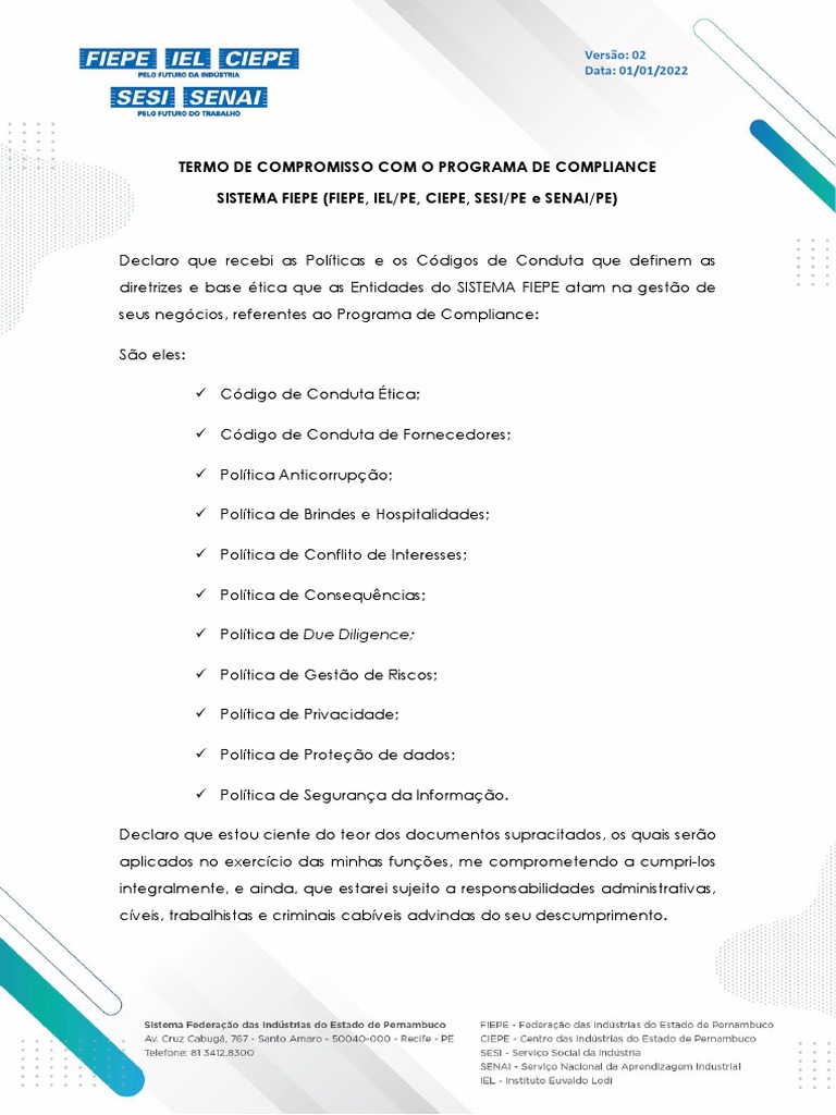 Declaração - Programa de Compliance - Rev 02 | PDF | Negócios