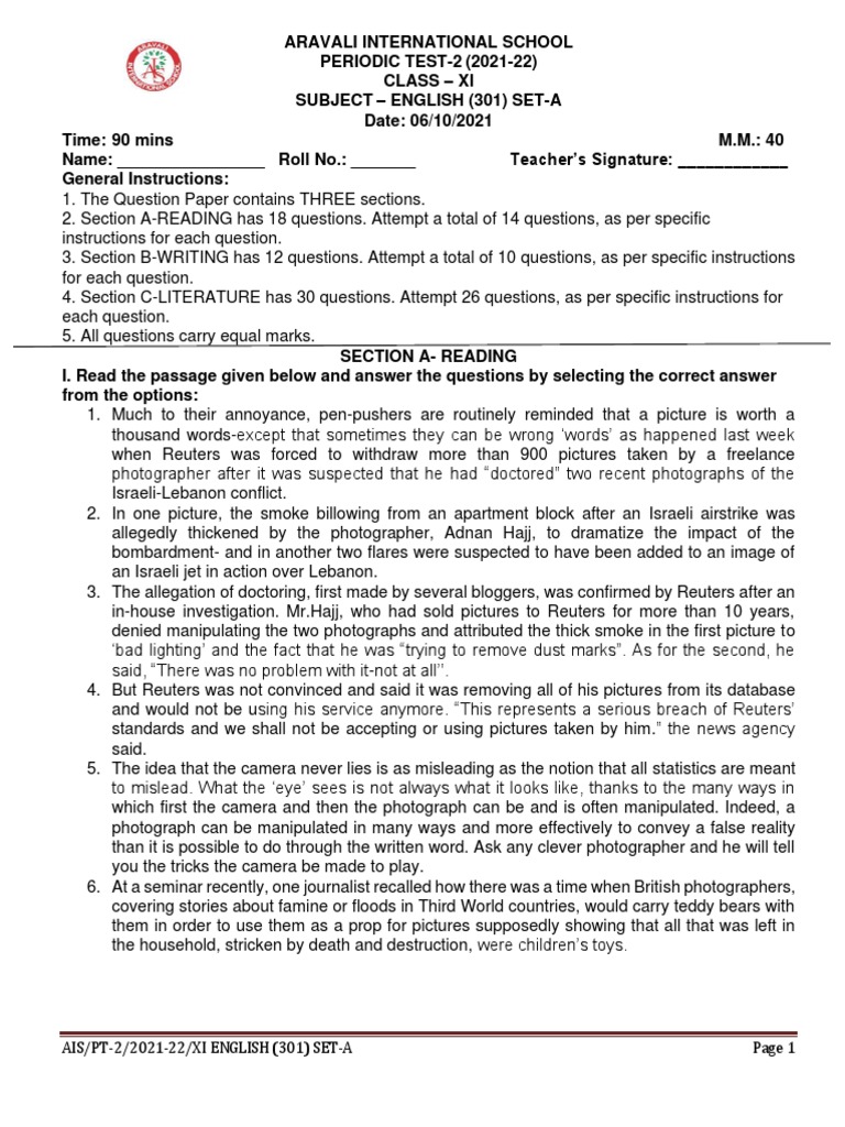 PT2 GRADE 11 ENG Q.P SetA Final02 PDF Memory Thought