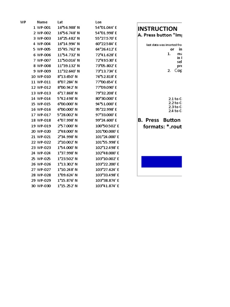 Voyage Waypoints and Import Instructions | PDF | Microsoft Excel ...