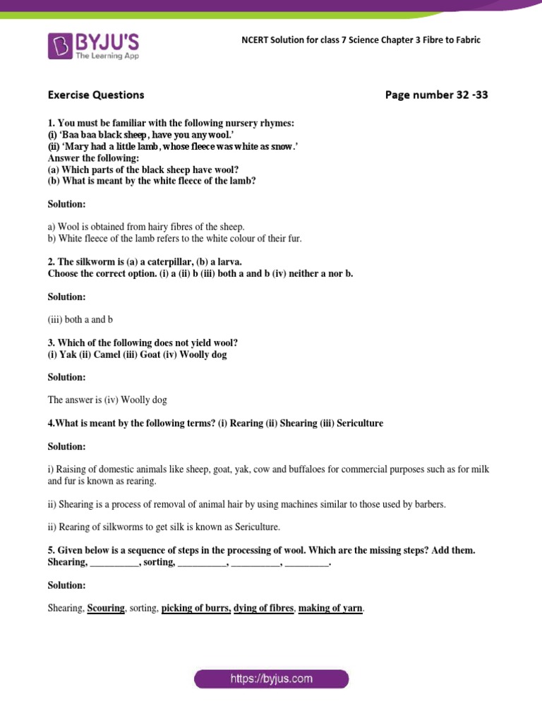 NCERT Solutions For CBSE Class 7 Science Chapter 3 | PDF | Silk | Sheep