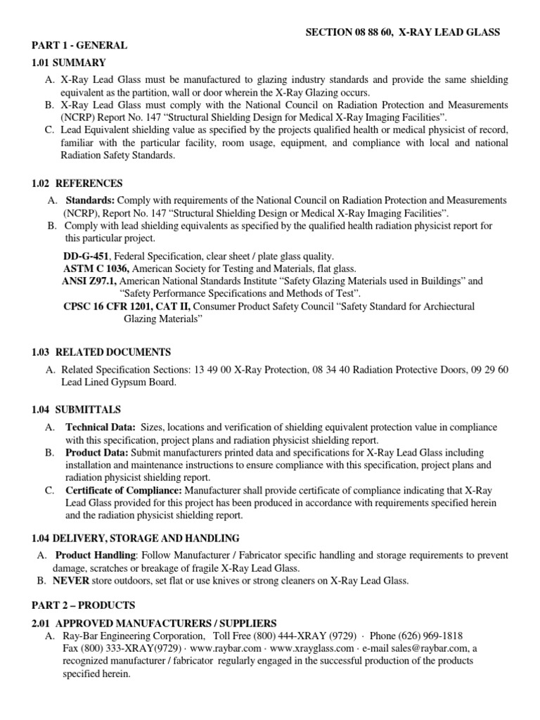 08 88 60 XRay Lead Glass PDF Glasses Specification (Technical