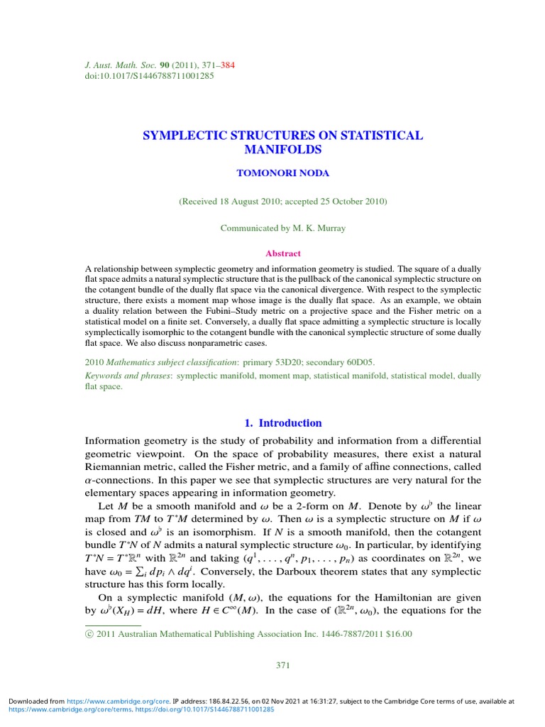 Symplectic Structures On Statistical Manifolds PDF Hamiltonian