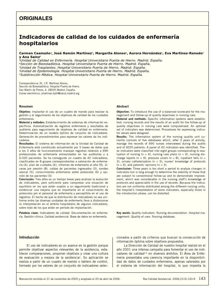 Indicadores de Calidad en Enfermería | PDF | Hospital | Enfermería
