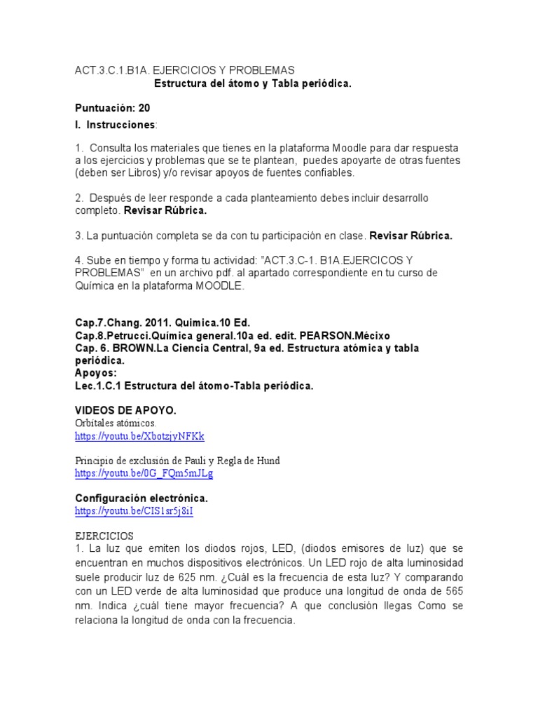 Act.3.c.1.b1a. Ejercicios y Problemas.2022.3 | PDF | Elementos químicos ...