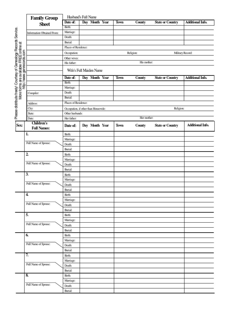 Family Group Record Template | PDF | Spouse | Wife