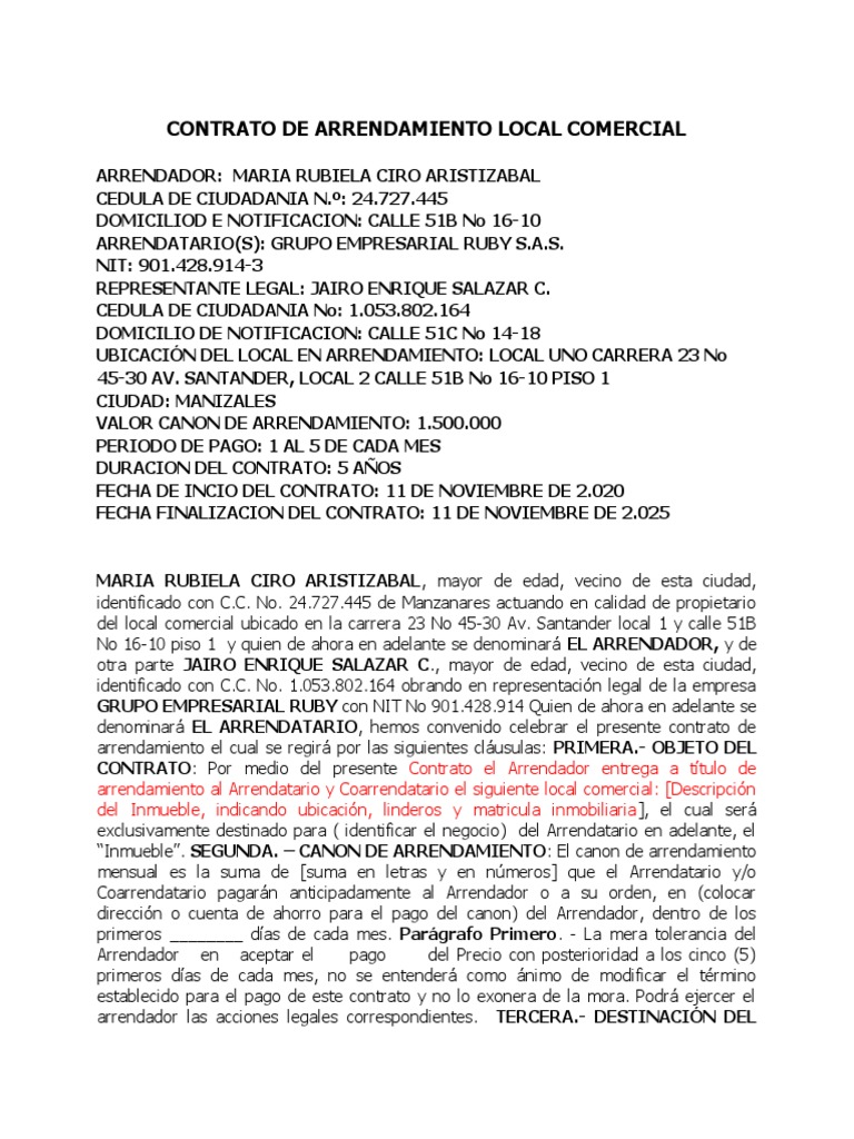 Modelo Arrendamiento Local | PDF | Pagos | Daños y perjuicios