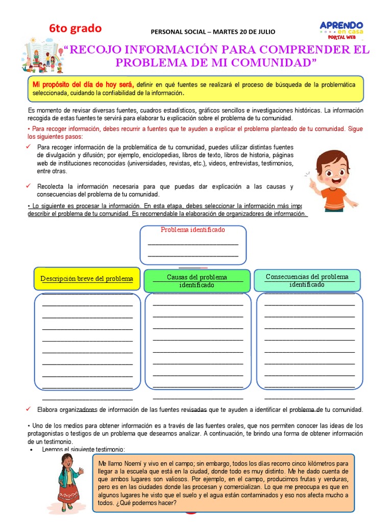 FICHA 20 DE JULIO - PERSONAL SOCIAL - 6° GRADO ABC | PDF