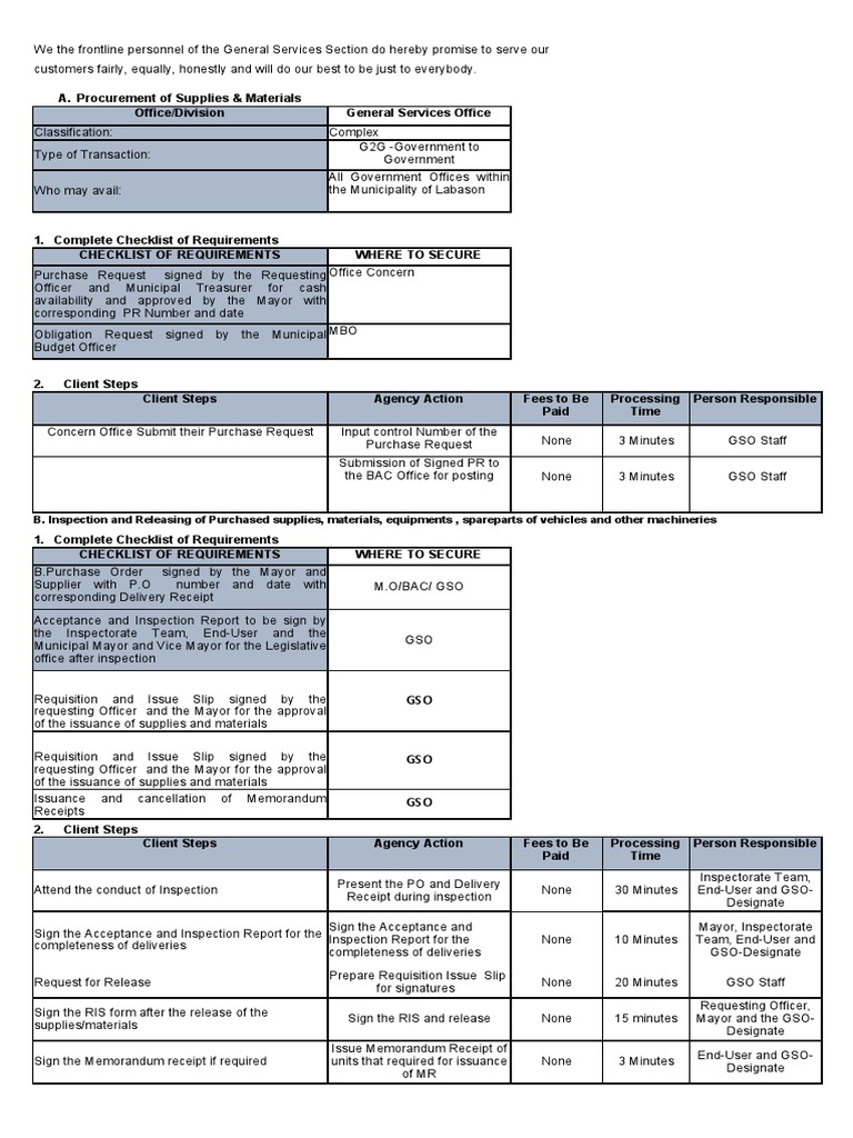 GSO Citizen Charter 2021 | PDF | Receipt | Business