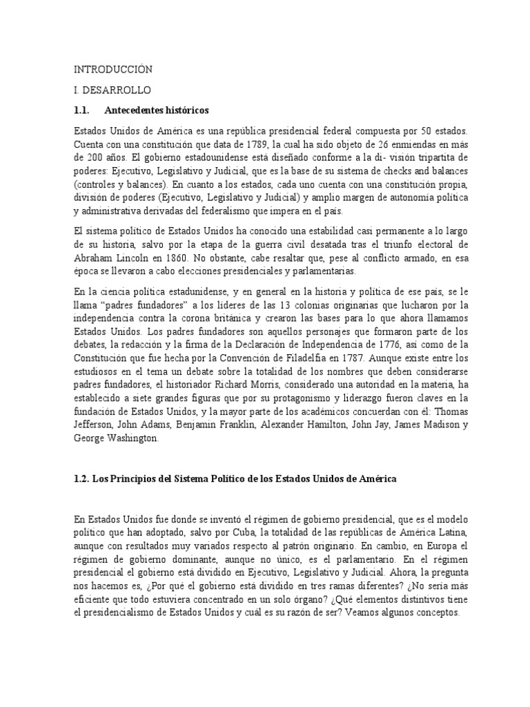 Sistema Politico de Los Eeuu | PDF | Separación de poderes ...