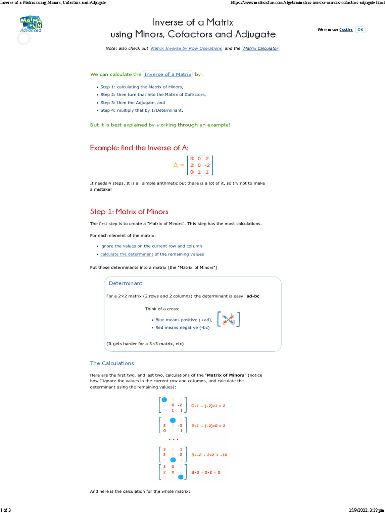 Inverse of A Matrix Using Minors, Cofactors and Adjugate | PDF ...