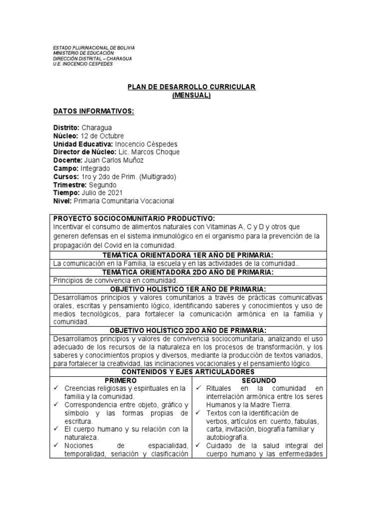 Plan de Clases Primaria 2do Trimestre 1. | PDF