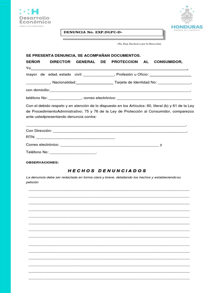 FORMATO DGPC - DE - DENUNCIAS - 2022 Editable | PDF | Gobierno ...