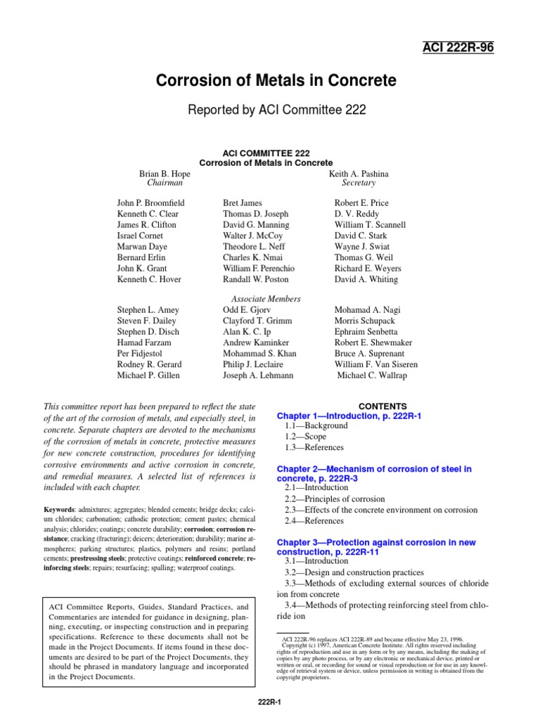 222r 96 Corrosion of Metals in Concrete PDF Corrosion Concrete