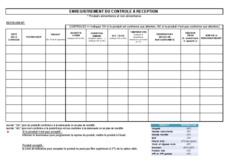 Fiche de Contrôle Réception Marchandise | PDF | Légumes | Nutrition