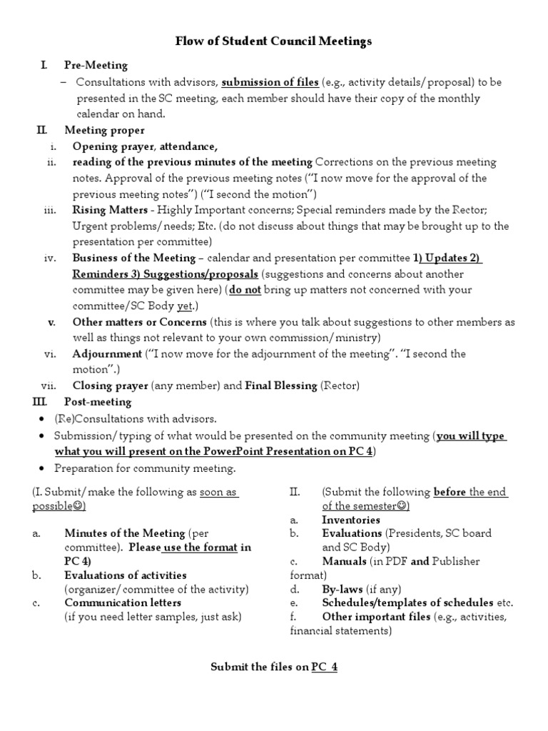 Student Council Meeting Flow Guide | PDF