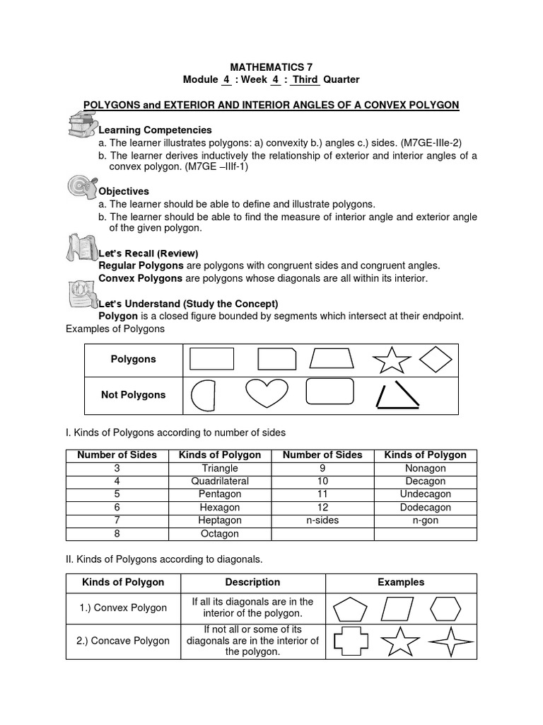 Grade 7 Polygons and Angles Module | PDF | Polygon | Angle