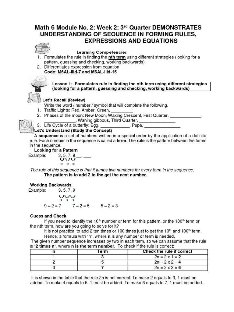 Formulating Rules, Expressions, and Equations: Understanding Sequences ...