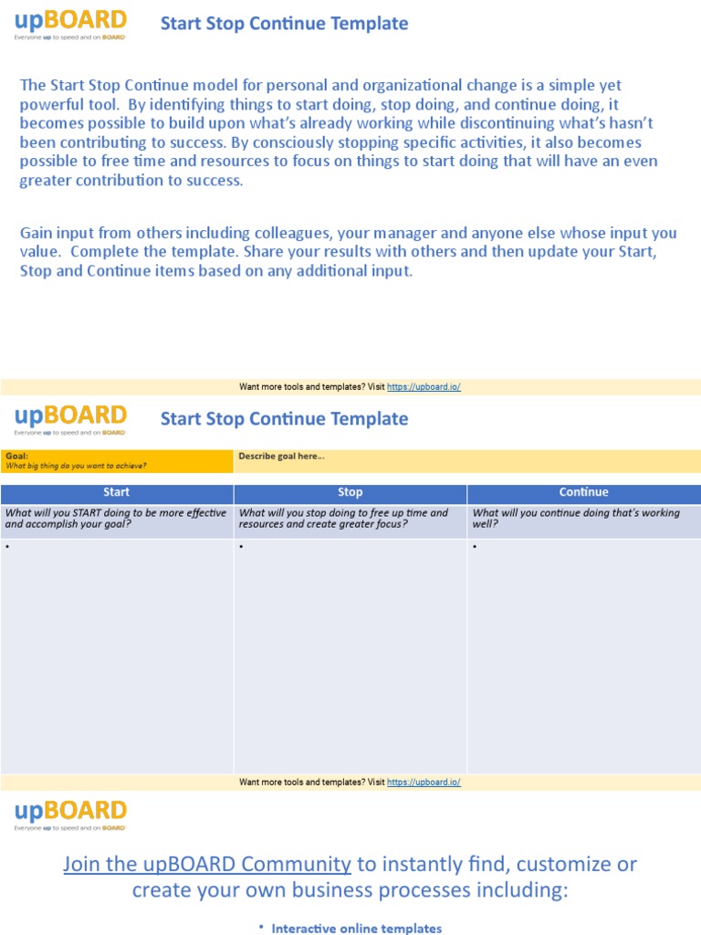 Start Stop Continue Change Model Template | PDF | Self-Improvement