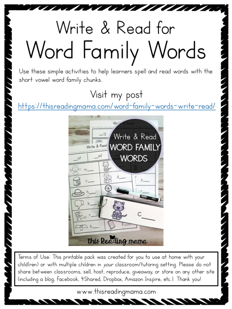 Word Family Write &amp; Read Cards: A Hands-On Resource for Learning Short ...