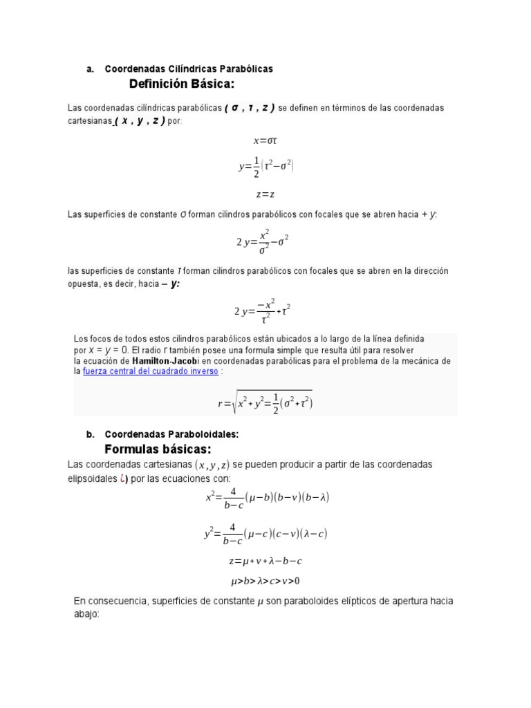 Coordenadas Cilíndricas Parabólicas PDF Elipse Notación Matemática
