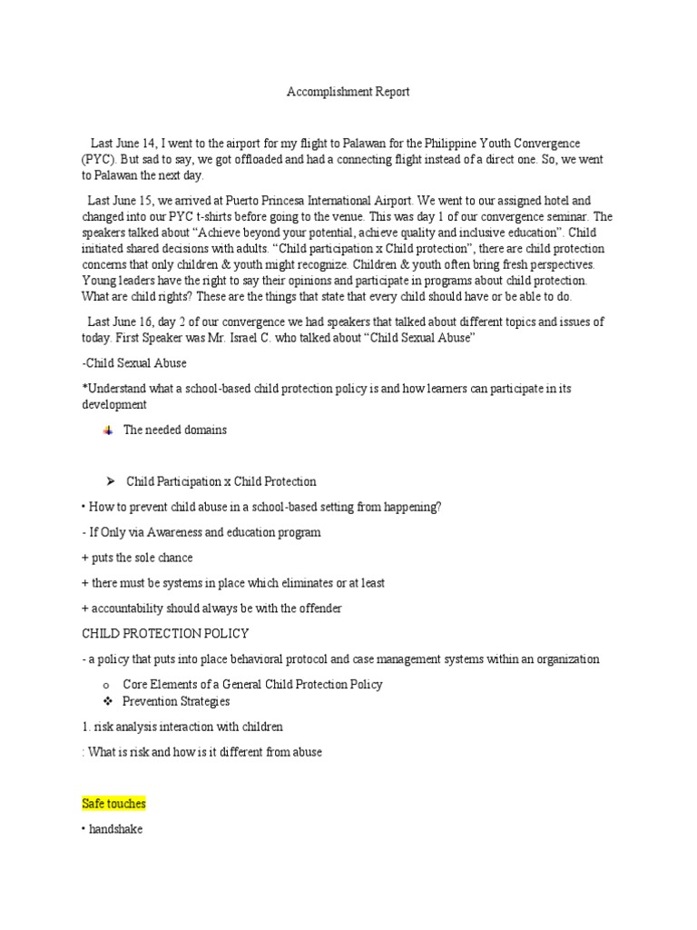 Accomplishment-Report 1 | PDF | Child Protection | Democracy