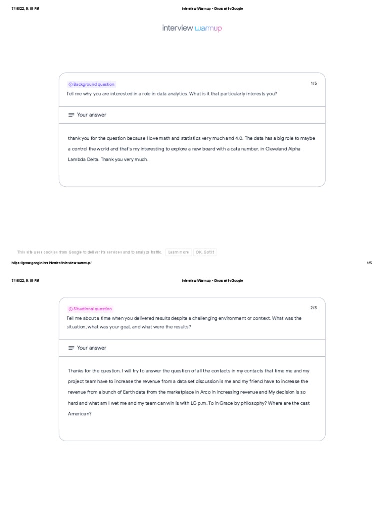 Interview warmup grow with google pdf science learning