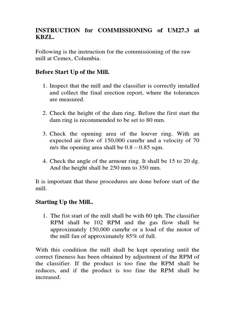 Commissioning Guide Lines | PDF | Mill (Grinding) | Cement