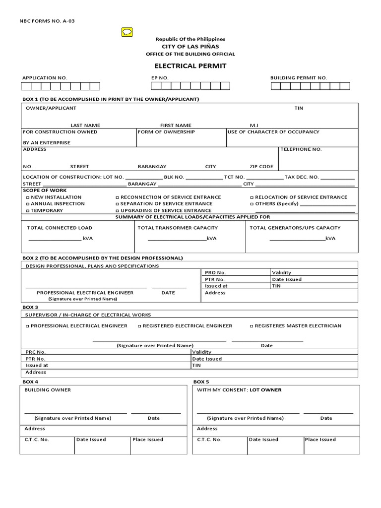 Las Piñas Electrical Permit Application | PDF