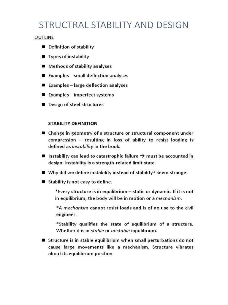 Stability Lect 1 Pdf Buckling Deformation Engineering