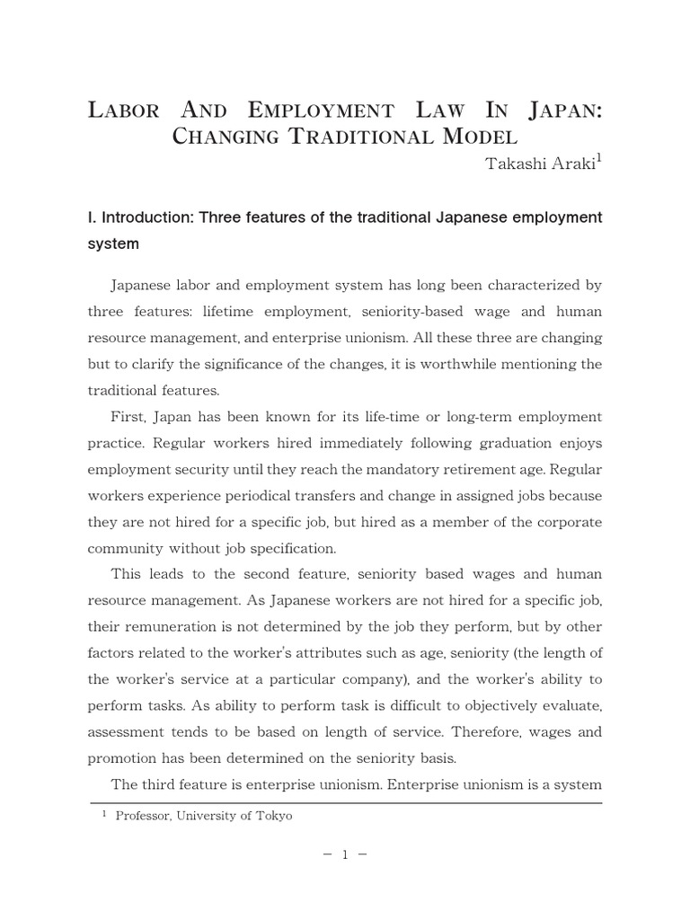 TAKASHI ARAKI Labor & Employment Law in Japan Changing Traditional