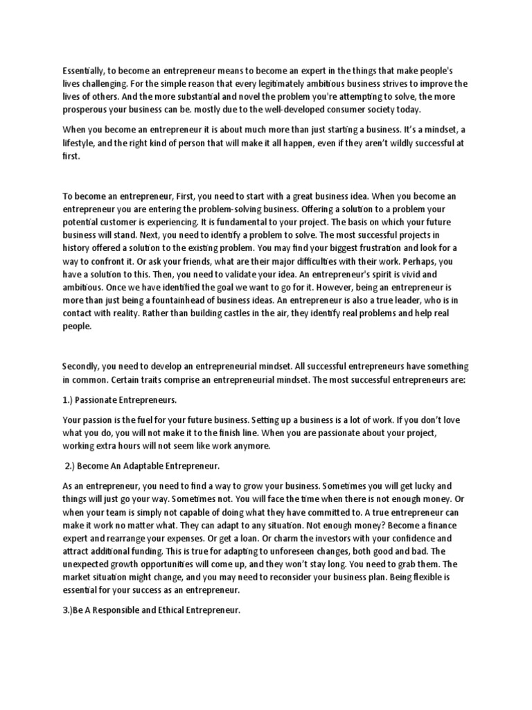 How To Become A Successful Entrepreneur Pdf Entrepreneurship