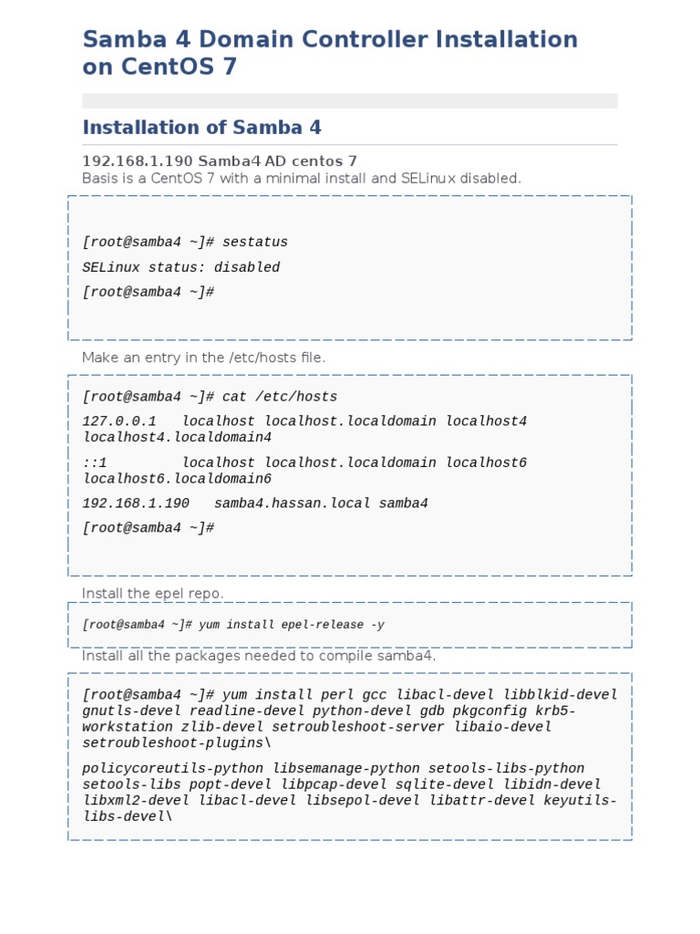 Samba 4 DC Setup on CentOS 7 Guide | PDF | I Pv6 | Domain Name System