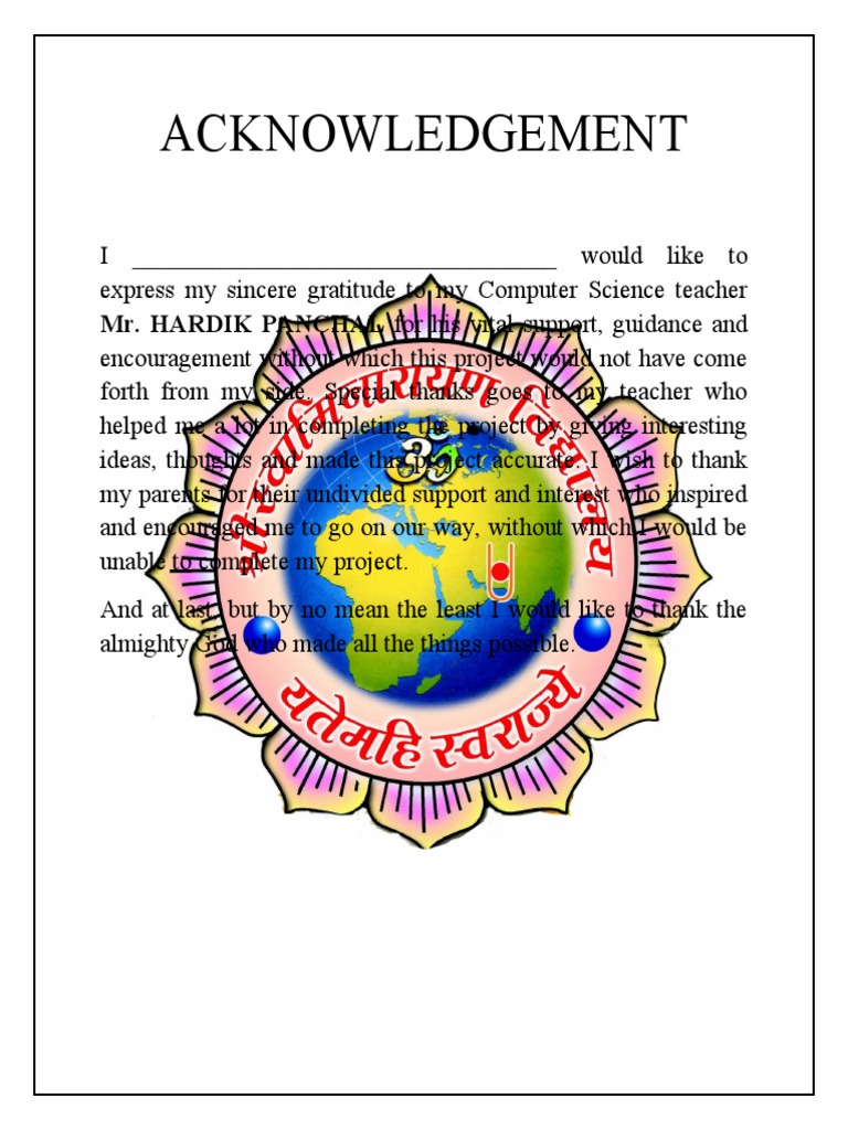 Project Acknowledgement and Thanks | PDF