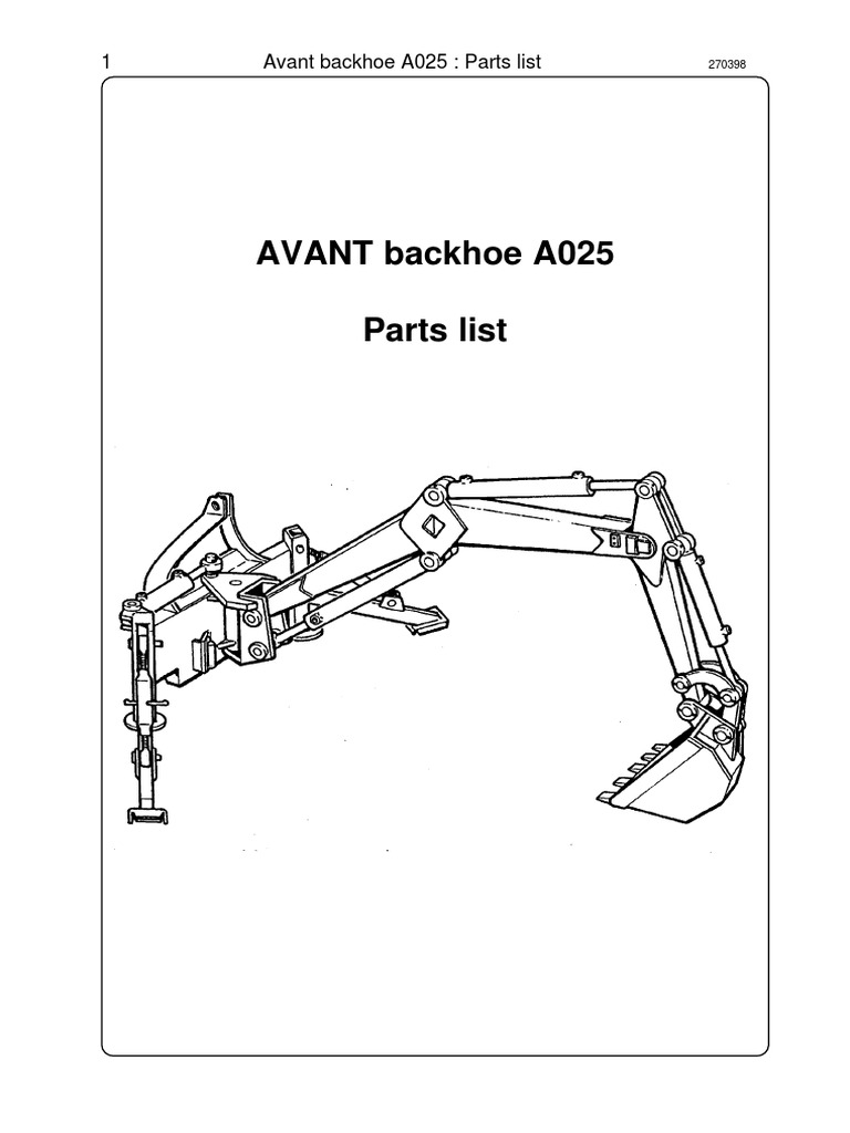 Avant Backhoe A025 Parts List | PDF | Screw | Valve