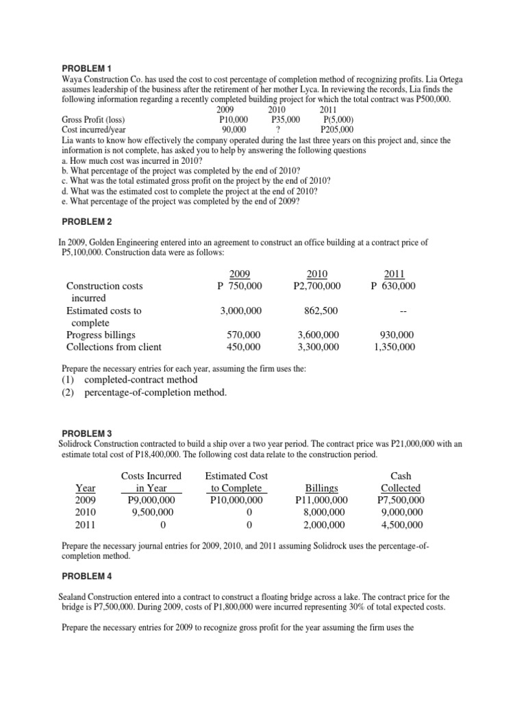 Long-Term Construction Contracts Analysis | PDF | Debits And Credits ...