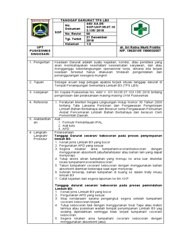 Prosedur Tanggap Darurat Limbah B3 | PDF