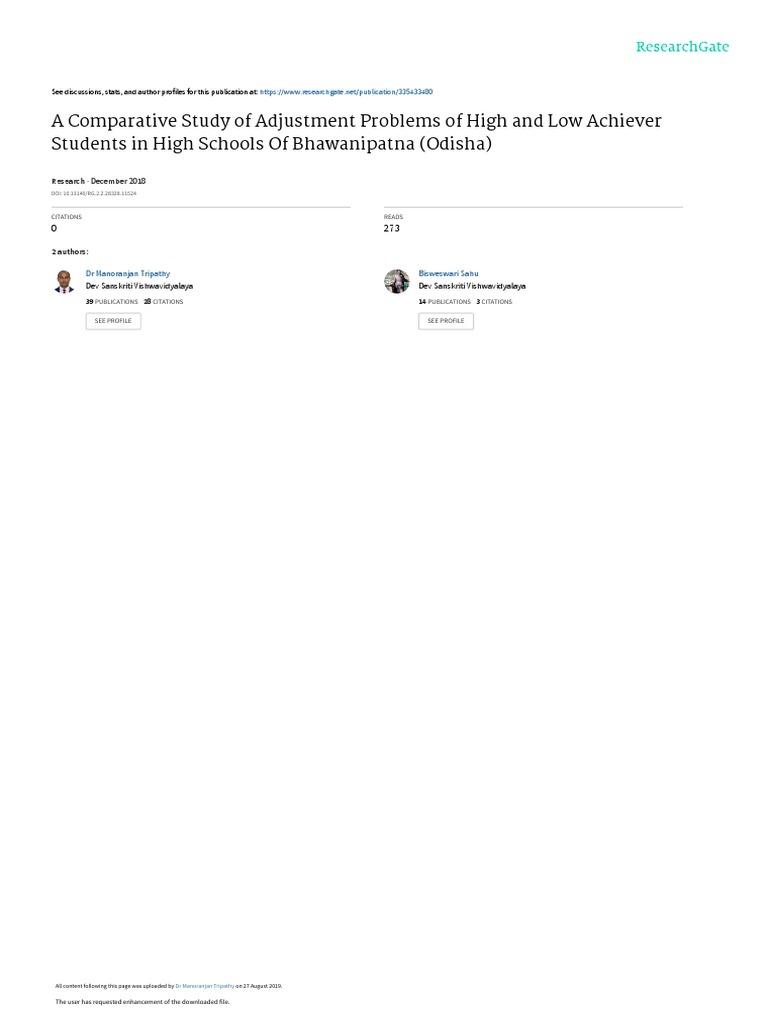 A Comparative Study of Adjustment Problems of High and Low Achiever ...