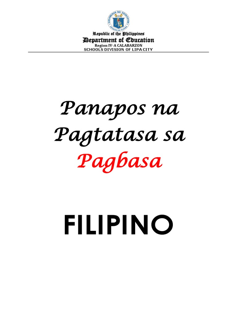 RC Baitang 5 Panapos Na Pagtataya Sa Pagbasa Sa Filipino SY 2020 2021 | PDF
