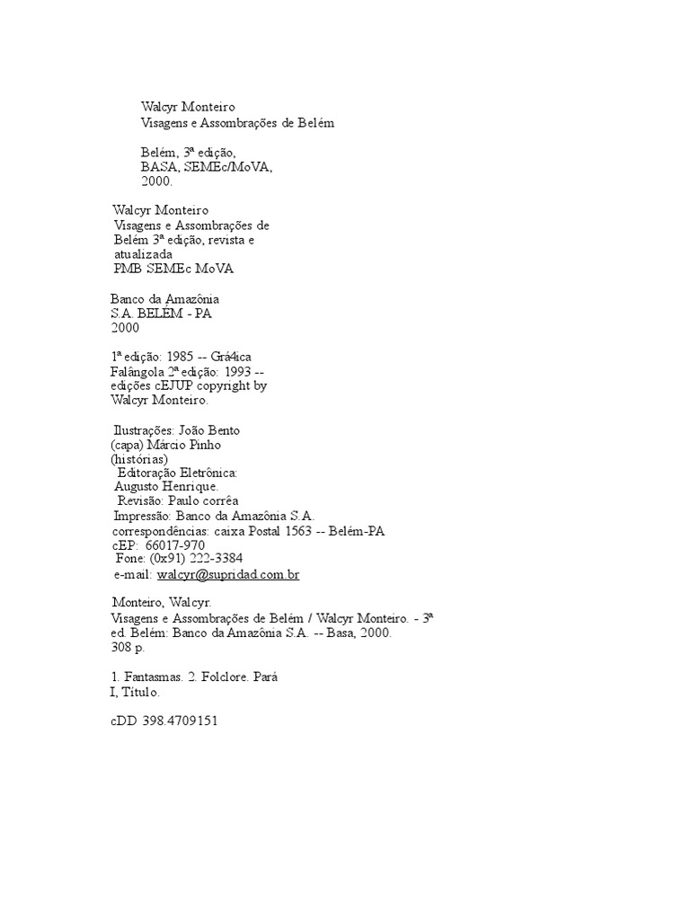 Visagens e Assombracoes de Belem de Walcyr Monteiro PDF Science Cultura popular