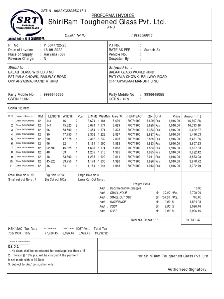 Glass Supply Invoice | PDF | Economies | Payments