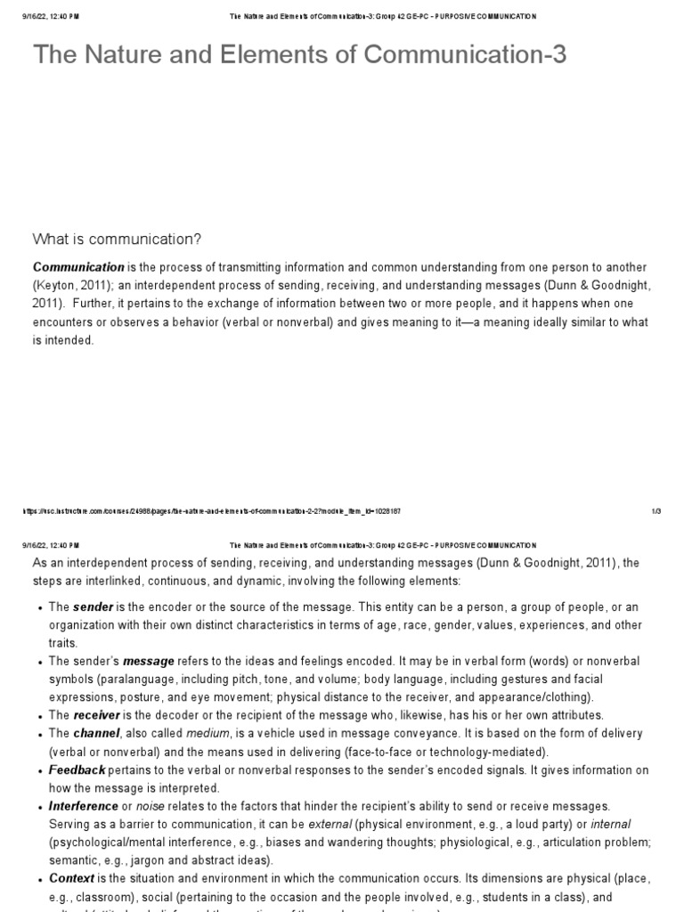 The nature and elements of communication 3 group 42 ge pc purposive