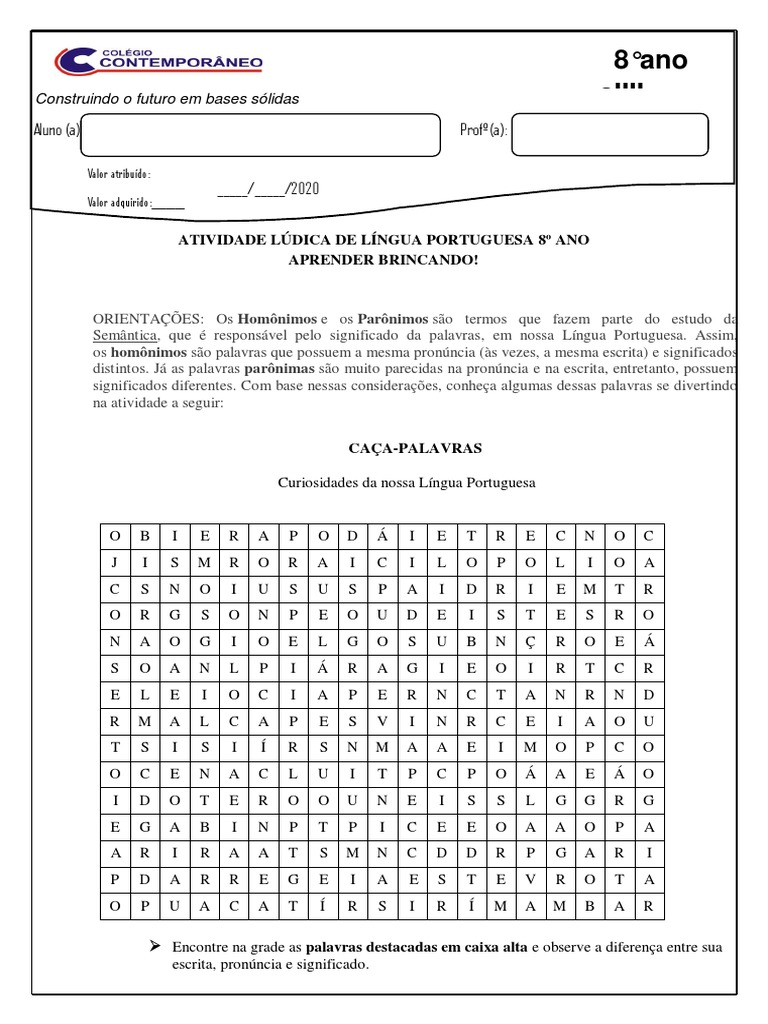 Atividade de Português Do 8º Ano - Juscineide (01-06) | PDF | Linguística