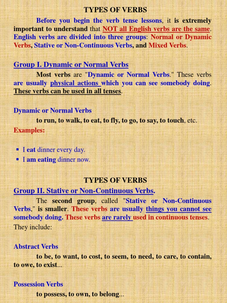 Types of Verbs PDF Verb Psychology