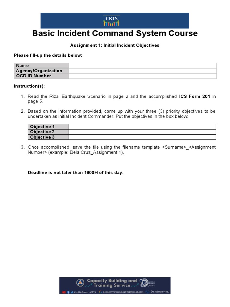 Initial Objectives for Rizal Earthquake Response | PDF | Incident ...